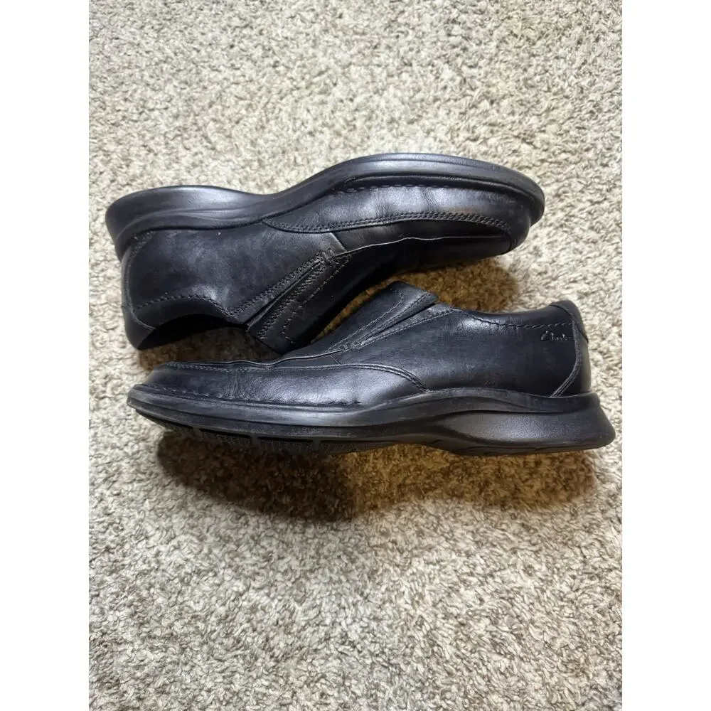 Clarks Collection Men’s Black Leather Slip On Loafers Comfort Shoes US 9 Wide